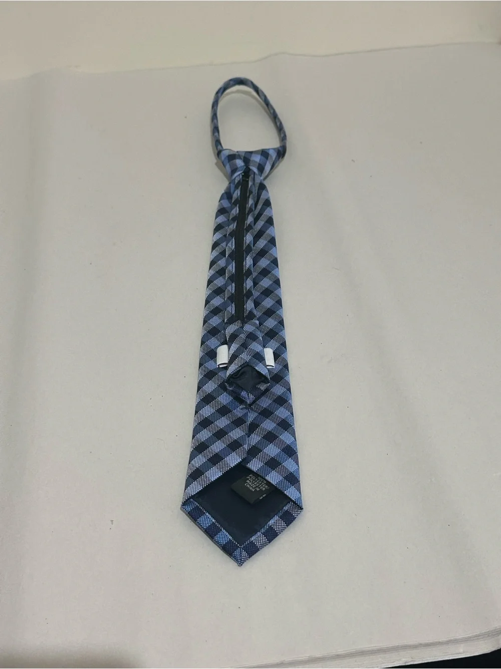 Crown & Ivy Kids’s Blue Black Plaid Adjustable Zipper Necktie